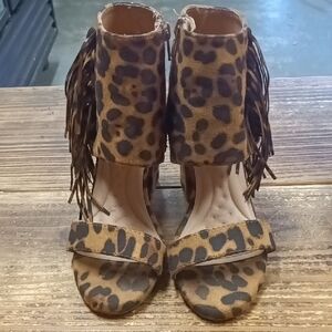 Leopard Print Fringe Heels